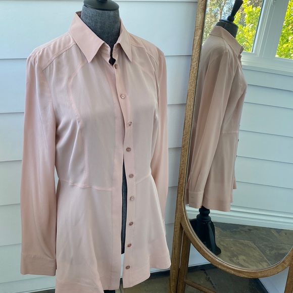 Blush Pink Nude Philosophy Blouse with Bib Front & Double Hem Top Stitch Back - Picture 2 of 10